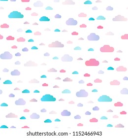 Light Blue, Red vector seamless cover with clouds. Illustration with abstract gradient clouds. Pattern for design of window blinds, curtains.