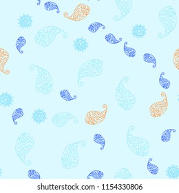 Light Blue, Red vector seamless natural backdrop with leaves and flowers. Colorful abstract illustration with leaves in doodle style. Doodle design can be used for your web site.