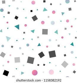 Light Blue, Red vector seamless backdrop with lines, circles, rhombus. Abstract illustration with colorful dots, lines, cubes. Pattern for design of window blinds, curtains.