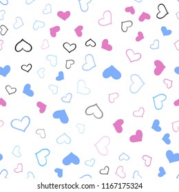 Light Blue, Red vector seamless pattern with colorful hearts. Beautiful colored illustration with hearts in celebration style. Pattern for carnival, festival romantic leaflets.