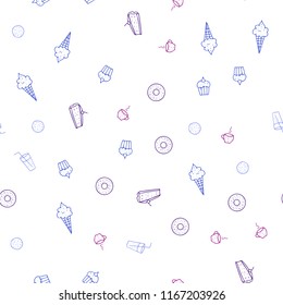 Light Blue, Red vector seamless background with tasty food. Decorative shining illustration with food on abstract template. Doodle design for your business advert of cafes.