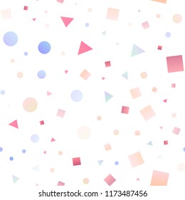 Light Blue, Red vector seamless template with crystals, circles, squares. Illustration with colorful circles, triangles, rectangles. Pattern for design of window blinds, curtains.