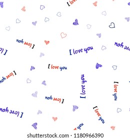 Light Blue, Red vector seamless layout with sweet hearts. Blurred decorative design in doodle style with hearts. Template for Valentine's greeting postcards.