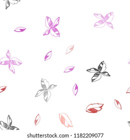 Light Blue, Red vector seamless abstract background with leaves. Colorful illustration in doodle style with leaves. Pattern for trendy fabric, wallpapers.