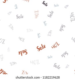Light Blue, Red vector seamless texture with selling prices 40 %. Shining colorful illustration with isolated selling prices. Backdrop for super sales on Black Friday.