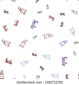Light Blue, Red vector seamless cover with symbols of 40 % sales. Shining colorful illustration with isolated selling prices. Pattern for ads, posters, banners of sales.