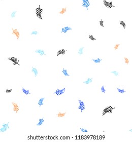 Light Blue, Red vector seamless doodle layout with leaves. leaves on elegant natural pattern with gradient. Pattern for design of fabric, wallpapers.
