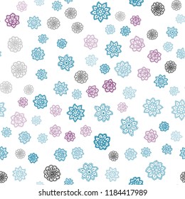 Light Blue, Red vector seamless layout with bright snowflakes. Blurred decorative design in xmas style with snow. Pattern for trendy fabric, wallpapers.
