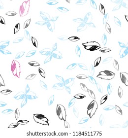 Light Blue, Red vector seamless doodle texture with leaves. leaves on elegant natural pattern with gradient. Pattern for design of fabric, wallpapers.