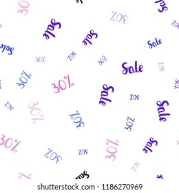 Light Blue, Red vector seamless texture with selling prices 30 %. Abstract illustration with colorful gradient symbols of sales. Backdrop for mega promotions, discounts.