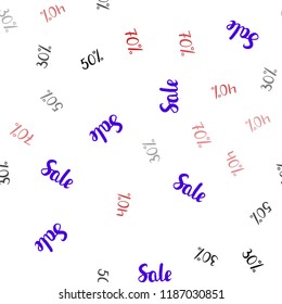 Light Blue, Red vector seamless template with 30%, 40%, 50% selling. Colored words of sales with gradient on white background. Backdrop for super sales on Black Friday.