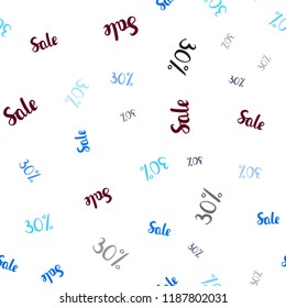Light Blue, Red vector seamless background with 30 % signs of sales. Shining colorful illustration with isolated selling prices. Backdrop for ads, leaflets of Black Friday.