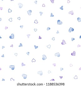 Light Blue, Red vector seamless texture with lovely hearts. Blurred decorative design in doodle style with hearts. Pattern for marriage gifts, congratulations.