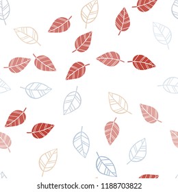 Light Blue, Red vector seamless natural pattern with leaves. A vague abstract illustration with leaves in doodles style. Pattern for design of fabric, wallpapers.