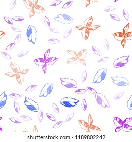 Light Blue, Red vector seamless natural background with leaves. Sketchy doodles with leaves on blurred background. Pattern for design of window blinds, curtains.