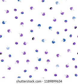 Light Blue, Red vector seamless template with cups of coffee, beans. Gradient abstract collection of coffee cups and beans. Template of a black hot beverage in a cafe.