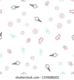 Light Blue, Red vector seamless texture with delicious snacks. Blurred decorative design of snacks in doodle style. Template for meal cooking in kitchen.