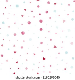 Light Blue, Red vector seamless backdrop with lines, circles, rhombus. Illustration with set of colorful circles, triangles, squares. Trendy design for wallpaper, fabric makers.