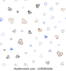 Light Blue, Red vector seamless template with doodle hearts. Decorative shining illustration with hearts on abstract template. Pattern can be used for valentine's ad, booklets.
