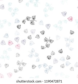 Light Blue, Red vector seamless doodle backdrop with leaves. Doodle illustration of leaves in Origami style with gradient. Pattern for design of window blinds, curtains.