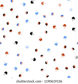 Light Blue, Red vector seamless background with coffee, beans. Gradient illustration with set of mugs, beans. Pattern for ads of breakfast, lunch, dinner.