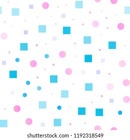 Light Blue, Red vector seamless template with spots, rectangles. Illustration with set of shining colorful abstract circles, cubes. Template for business cards, websites.