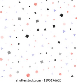 Light Blue, Red vector seamless cover with polygonal style with circles. Abstract illustration with colorful dots, lines, cubes. Pattern for design of fabric, wallpapers.