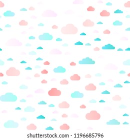 Light Blue, Red vector seamless pattern with clouds. Colorful illustration with abstract clouds. Pattern for trendy fabric, wallpapers.