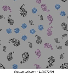 Light Blue, Red vector seamless doodle pattern with leaves and flowers. Doodle illustration of leaves and flowers in Origami style. Textured pattern for a website, banner.