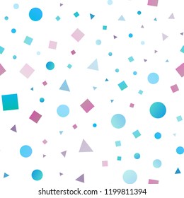 Light Blue, Red vector seamless cover in polygonal style with circles. Abstract illustration with colorful dots, lines, cubes. Design for textile, fabric, wallpapers.