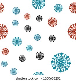 Light Blue, Red vector seamless texture with colored snowflakes. Shining colored illustration with snow in christmas style. Pattern for design of fabric, wallpapers.