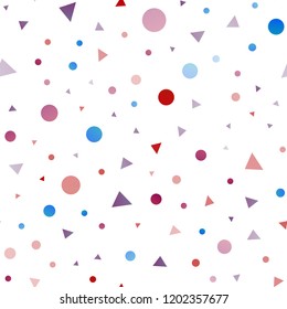 Light Blue, Red vector seamless backdrop with lines, circles. Illustration with set of colorful circles, triangles. Template for business cards, websites.