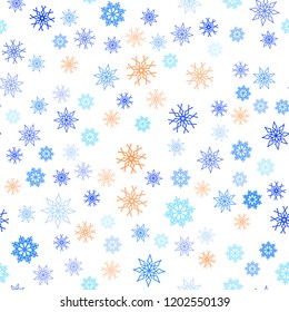 Light Blue, Red vector seamless cover with beautiful snowflakes. Decorative shining illustration with snow on abstract template. Trendy design for wallpaper, fabric makers.