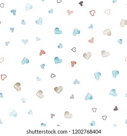 Light Blue, Red vector seamless template with doodle hearts. Blurred decorative design in doodle style with hearts. Design for ad, poster, banner of Valentine Day.