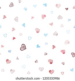 Light Blue, Red vector seamless template with doodle hearts. Blurred decorative design in doodle style with hearts. Beautiful design for your business advert of anniversary.