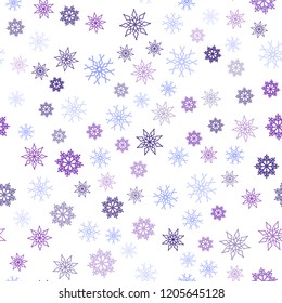 Light Blue, Red vector seamless background with xmas snowflakes. Glitter abstract illustration with crystals of ice. Trendy design for wallpaper, fabric makers.