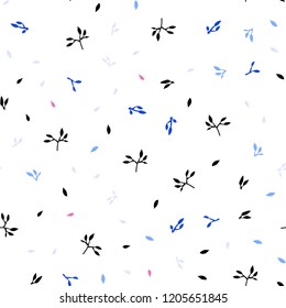 Light Blue, Red vector seamless doodle backdrop with leaves. Glitter abstract illustration with doodles and leaves. Pattern for design of fabric, wallpapers.