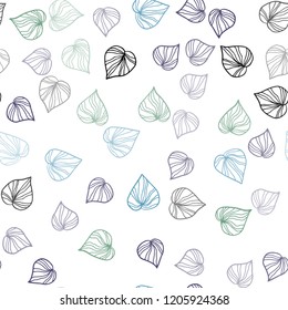 Light Blue, Red vector seamless elegant wallpaper with leaves. Sketchy doodles with leaves on blurred background. Pattern for design of window blinds, curtains.