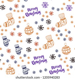 Light Blue, Red vector seamless pattern with christmas snowflakes, balls, socks, mittens. Modern geometric abstract illustration. Texture for window blinds, curtains.