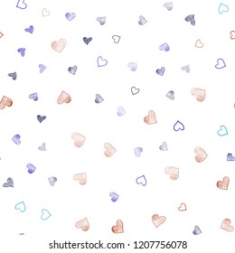 Light Blue, Red vector seamless texture with lovely hearts. Glitter abstract illustration with colorful hearts in romantic style. Template for Valentine's greeting postcards.