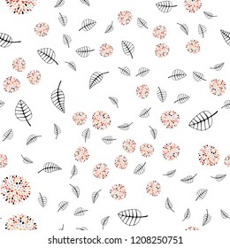 Light Blue, Red vector seamless elegant wallpaper with leaves, flowers. Design in Indian style on white background. Template for business cards, websites.