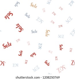 Light Blue, Red vector seamless texture with selling prices 30 %. Colorful set of  percentage signs in simple style. Template for season sales, shopping ads.