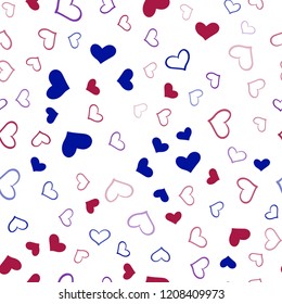 Light Blue, Red vector seamless texture with lovely hearts. Glitter abstract illustration with colorful hearts in romantic style. Pattern can be used for valentine's ad, booklets.