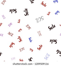 Light Blue, Red vector seamless background with 50 % signs of sales. Colorful set of  percentage signs in simple style. Pattern for ads, posters, banners of sales.