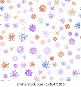 Light Blue, Red vector seamless texture with colored snowflakes. Snow on blurred abstract background with gradient. Pattern for trendy fabric, wallpapers.