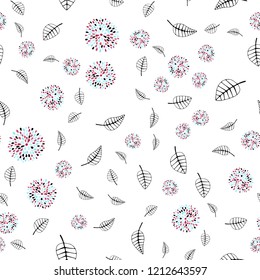 Light Blue, Red vector seamless doodle pattern with leaves, flowers. Design in Indian style on white background. Pattern for design of fabric, wallpapers.