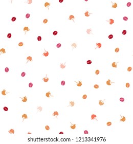 Light Blue, Red vector seamless texture with coffee beans, mugs. Decorative gradient design of coffee cups and beans. Design for ad, poster, banner of cafes, restaurants.