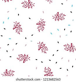 Light Blue, Red vector seamless natural artwork with leaves, branches. Colorful abstract illustration with leaves in doodle style. Template for business cards, websites.