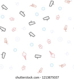 Light Blue, Red vector seamless pattern with fresh ingredients. Beautiful colored illustration with food in doodle style. Pattern for ad, booklets, leaflets of restaurants.
