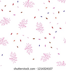 Light Blue, Red vector seamless abstract background with leaves, branches. Doodle illustration of leaves and branches in Origami style. Design for wallpaper, fabric makers.